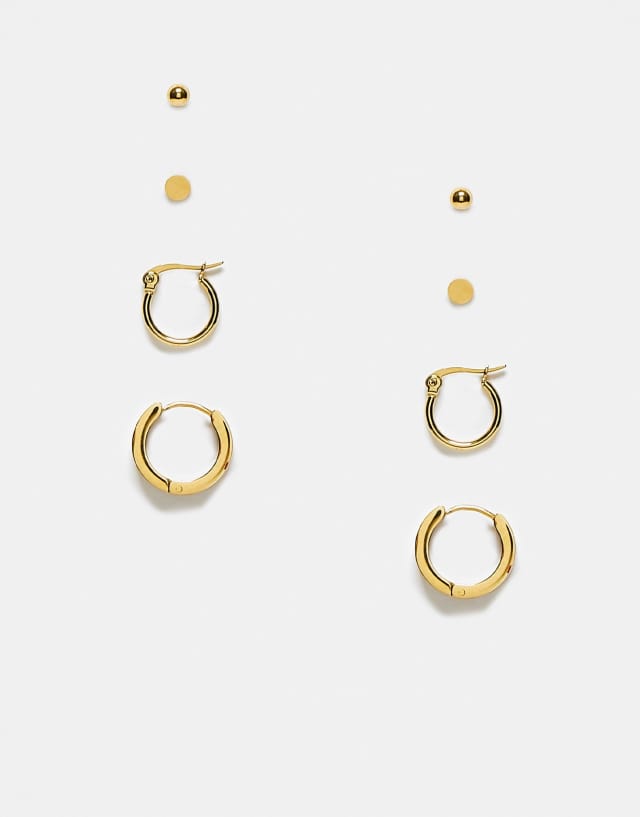 ASOS DESIGN 4 pack stainless steel hoop and stud earrings pack in gold tone