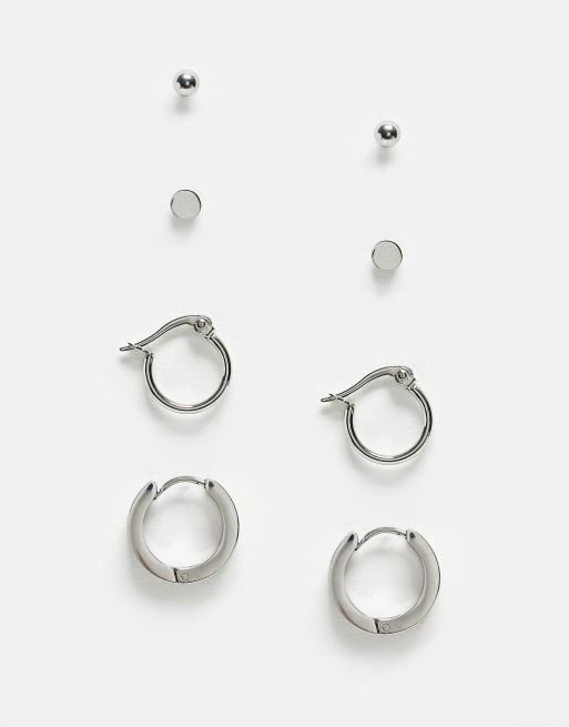 ASOS DESIGN 4 pack waterproof stainless steel ball and stud earrings in silver tone ASOS
