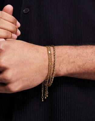 Asos Design 4 Pack Waterproof Stainless Steel Mixed Chains Bracelet In Gold