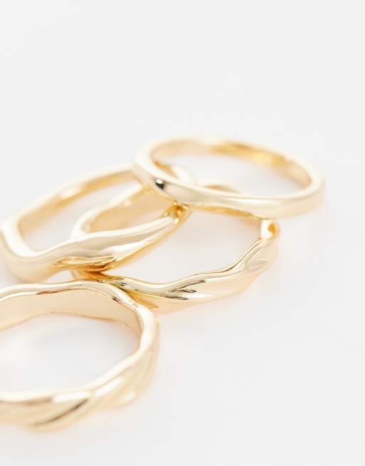 ASOS DESIGN 4 pack wavy ring in gold, 3 of 3