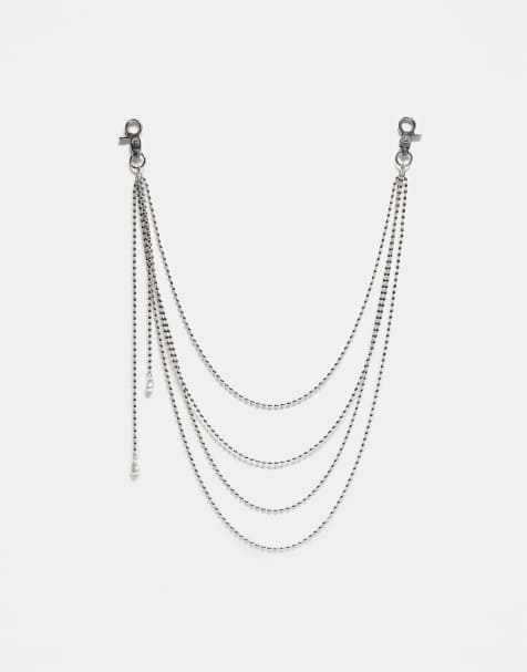 ASOS DESIGN 4 row draped ball jeans chain with pearl details in silver - view 1