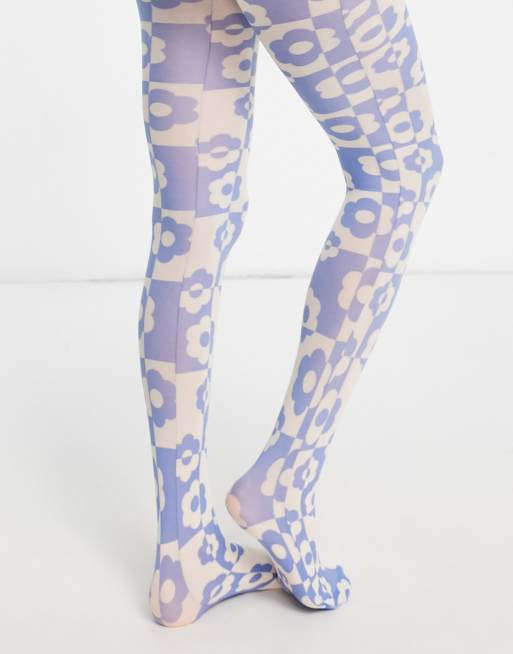 ASOS DESIGN 40 denier checkerboard floral printed tights in multi