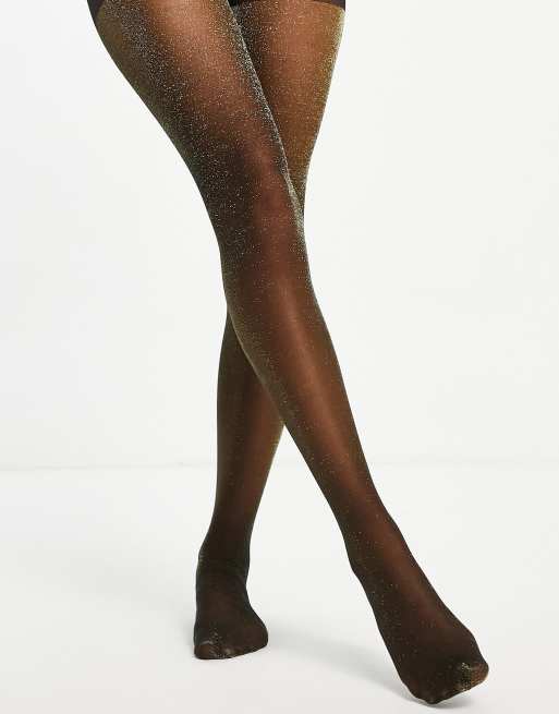 Sparkling Gold on Black Argyle Glitter Tights - XL-5X (Long!)