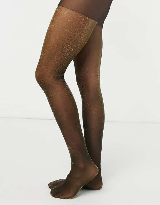 ASOS DESIGN 40 denier glitter tights in gold