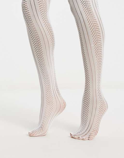 ASOS DESIGN 40 denier knitted look tights in white