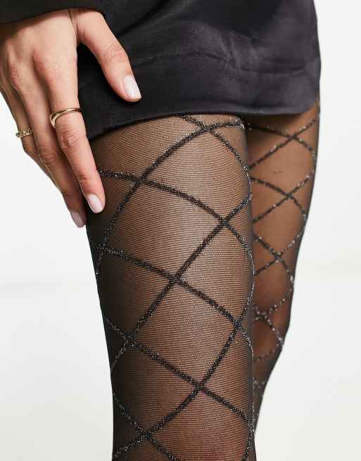 ASOS DESIGN 40 denier metallic diamond tights in black and silver