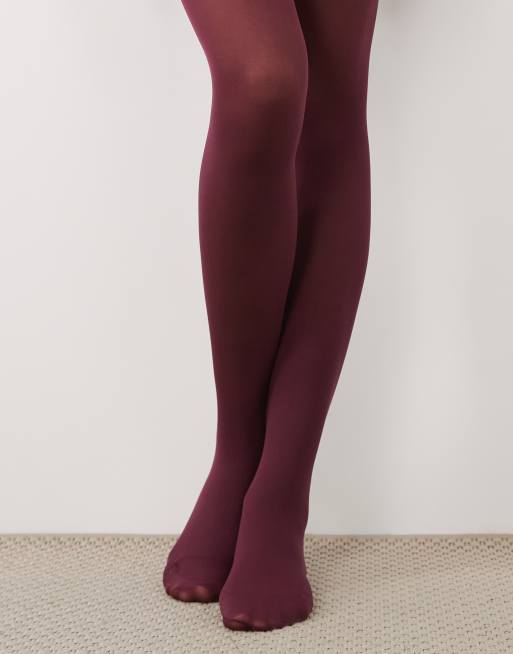 ASOS DESIGN 40 denier tights in burgundy, 3 of 3