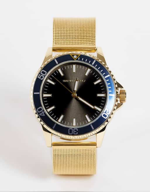 ASOS DESIGN - 40 mm ur med blågrøn skive guldfarvet mesh-rem