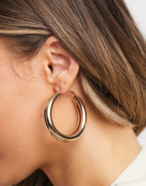 ASOS DESIGN 40mm hoop earrings in thick tube in gold tone | ASOS