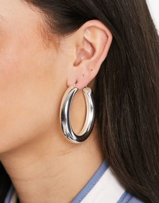 ASOS DESIGN 40mm hoop earrings in thick tube in silver tone