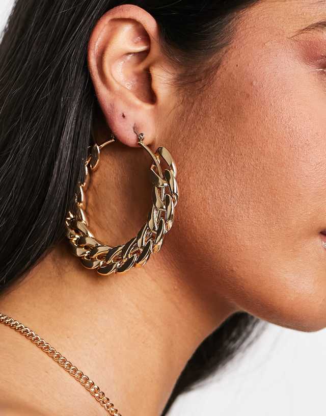 ASOS DESIGN 40mm large hoop earrings with chain link design in gold tone