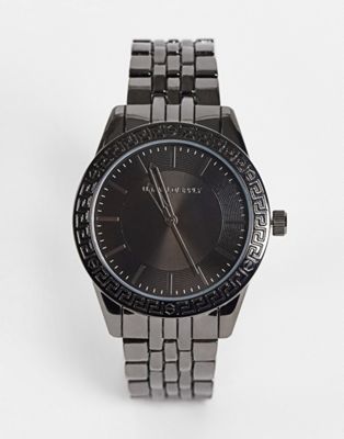 ASOS DESIGN 41mm bracelet watch with greek wave design and studs in black