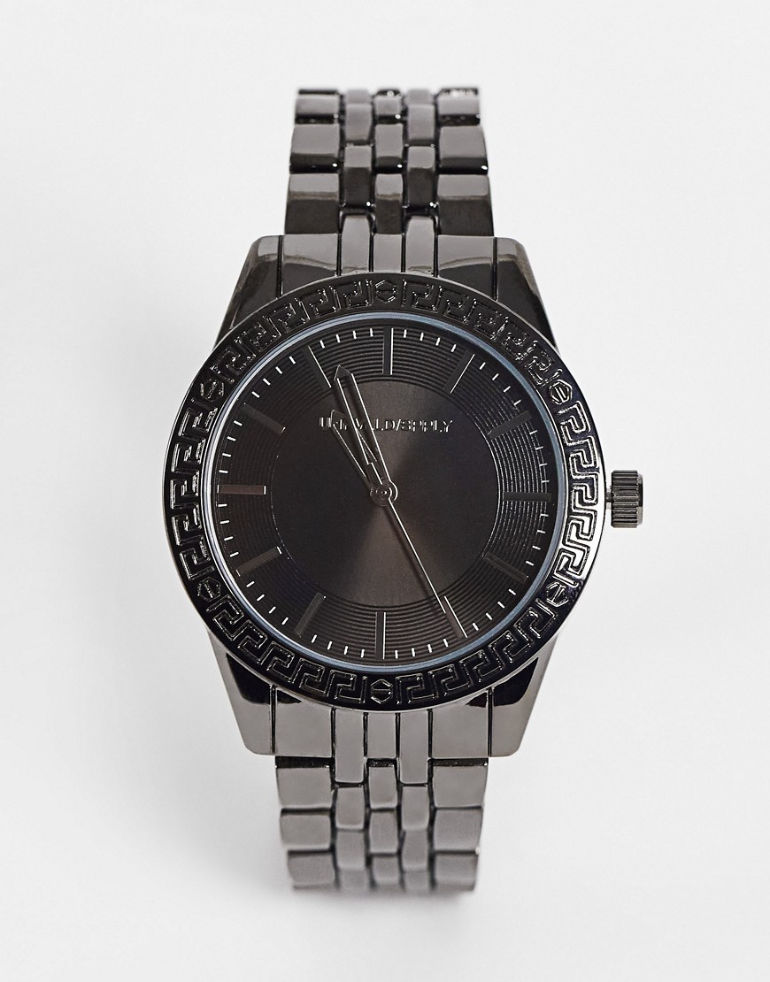 ASOS DESIGN 41mm bracelet watch with greek wave design and studs in black