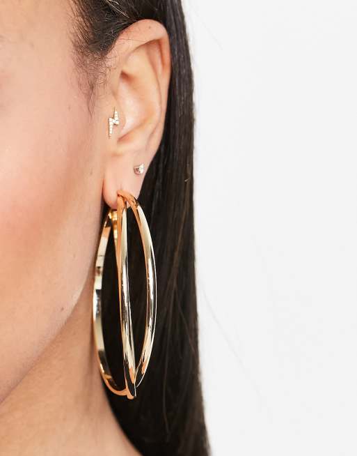 ASOS DESIGN 45mm hoop earrings in cross over double row in gold tone, 2 of 4