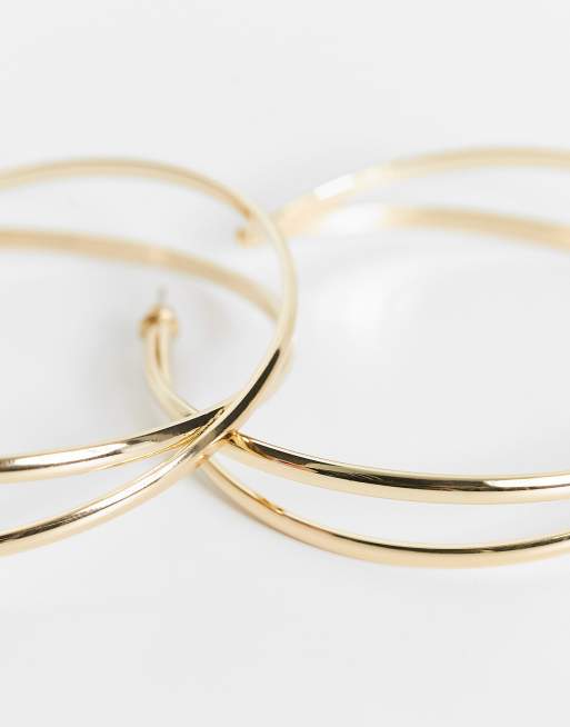 ASOS DESIGN 45mm hoop earrings in cross over double row in gold tone, 4 of 4