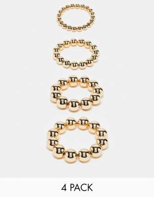 ASOS DESIGN - 4er-Pack Armbänder in Gold mit Kugeldetail-Goldfarben