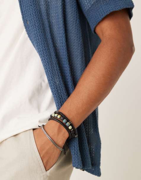 ASOS DESIGN – 4er-Pack Armbänder in Schwarz mit Perlen- und Kettendesigns - view 1