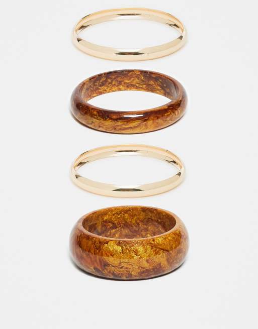ASOS DESIGN – 4er-Pack Armreifen in Ombré-Braun und Goldoptik