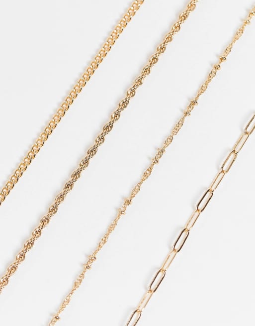 ASOS DESIGN – 4er-Pack feine goldfarbene Kettenarmbänder, 3 von 4