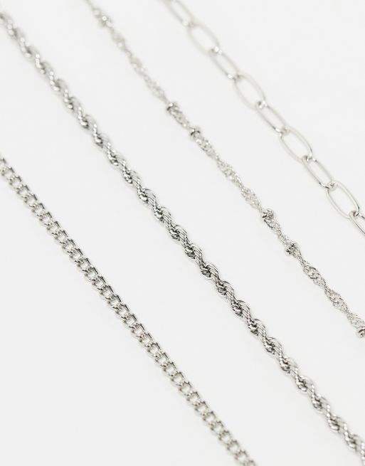 ASOS DESIGN – 4er-Pack feine silberfarbene Kettenarmbänder, 2 von 3