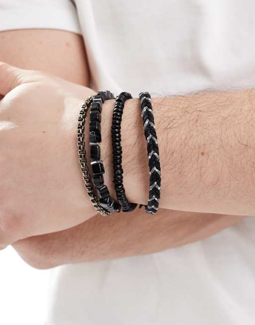 ASOS DESIGN – 4er-Pack Festival-Armbänder mit Perlen- und Kettendesign in Schwarz , 2 von 3