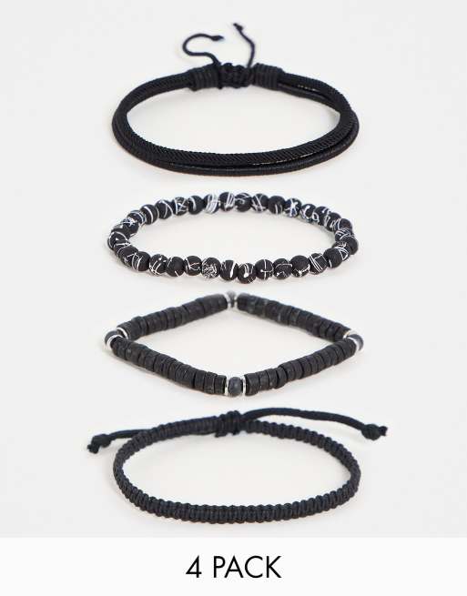 ASOS DESIGN – 4er-Pack Festival-Perlenarmbänder in Schwarztönen  