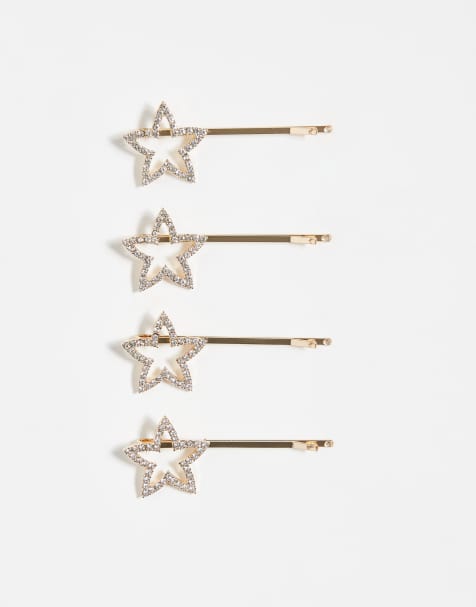 ASOS DESIGN – 4er-Pack goldfarbene Haarspangen mit strassbesetzten Sternen - view 1