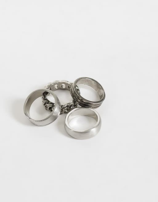 ASOS DESIGN 4er-Pack Ring mit Ketten- und Gravur-Detail in Silber, 2 von 3