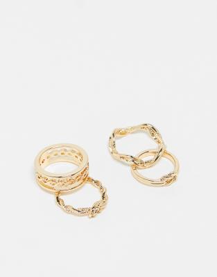 ASOS DESIGN - 4er-Pack Ringe in Gold mit Knotendesign-Goldfarben