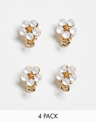 ASOS DESIGN – 4er-Set Haarspangen im Blumendesign aus perlmuttartigem Kunstharz