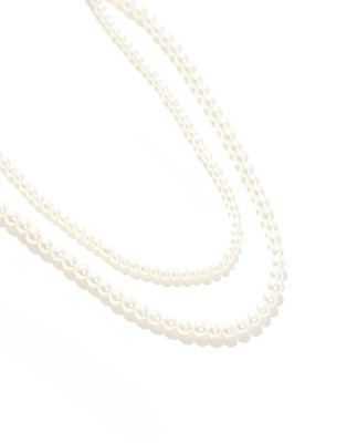 Asos Design 4mm And 6mm Double Row Faux Pearl Necklace-white In White