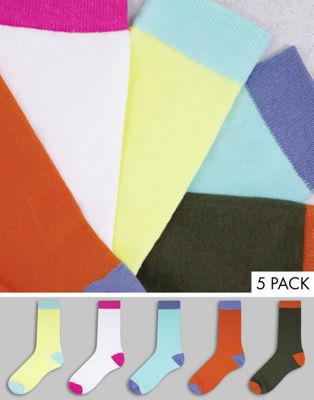 ASOS DESIGN 5 pack ankle colour block socks in pastel colours-Multi