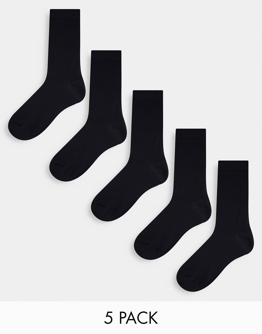 ASOS DESIGN 5 pack ankle socks in black save