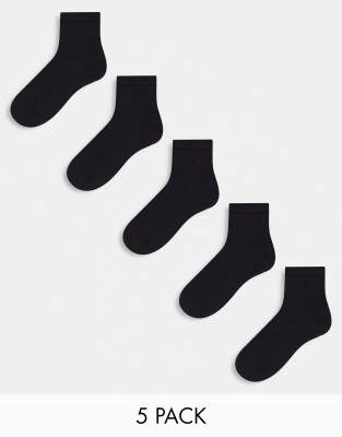 Asos Design 5 Pack Terry Sole Ankle Socks In Black In Black