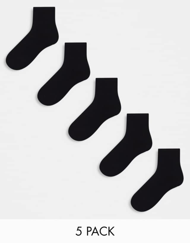 ASOS DESIGN 5-pack ankle socks in black