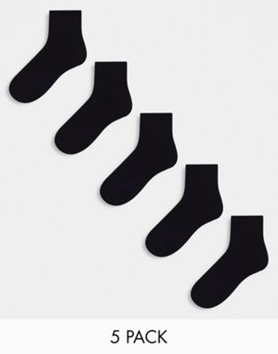 Asos Design 5-pack Ankle Socks In Black