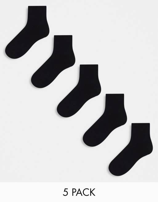 ASOS DESIGN 5-pack ankle socks in black