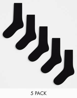 Asos Design 5-pack Ankle Socks In Black