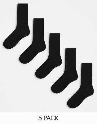 ASOS DESIGN 5 pack ankle socks in black