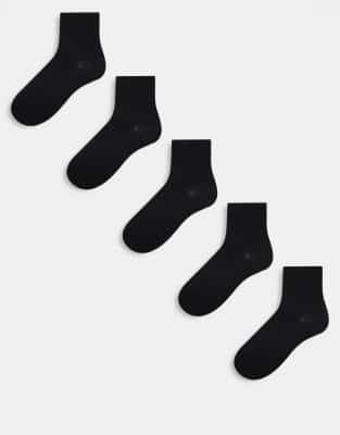 Asos Design 5 Pack Terry Sole Ankle Socks In Black In Black