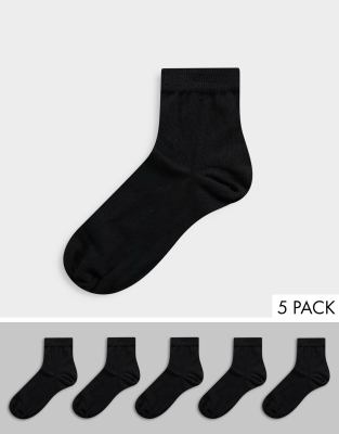 Asos Design 5 Pack Terry Sole Ankle Socks In Black In Black