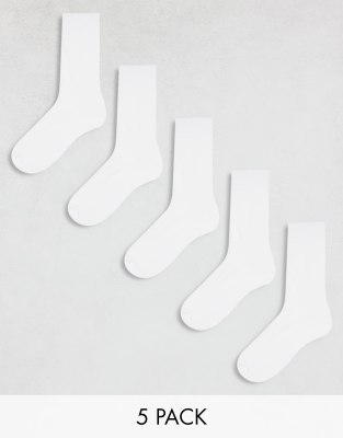 ASOS DESIGN 5 pack ankle socks in white cotton-rich