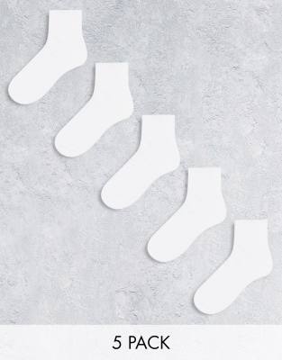Asos Design 5 Pack Terry Sole Ankle Socks In White In White