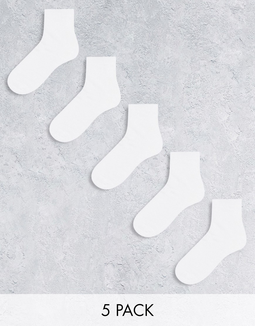 Asos Design 5 Pack Ankle Socks In White