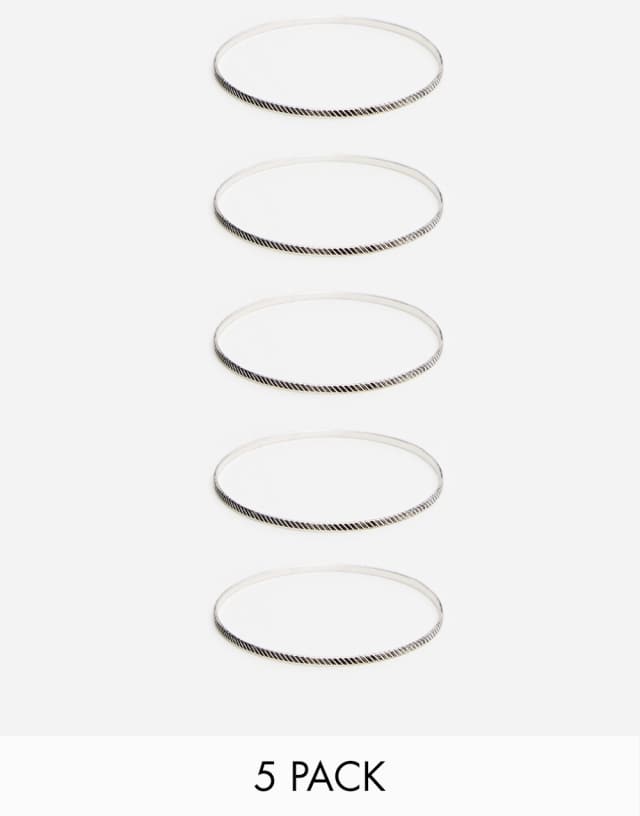 ASOS DESIGN 5-pack bangles set in burnished silver tone