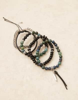 Asos Design 5 Pack Beaded Bracelets With Chain And Fabric