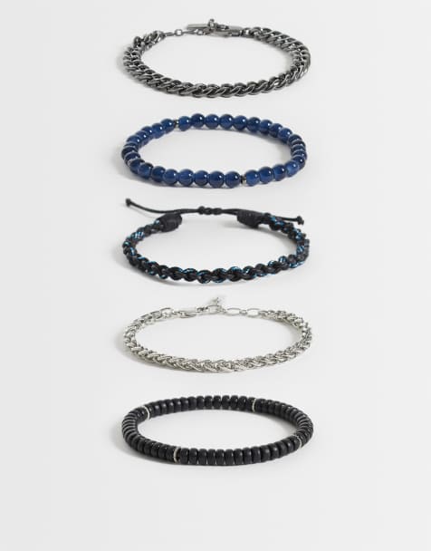 ASOS DESIGN 5 pack beaded chain and cord bracelet in black - view 1