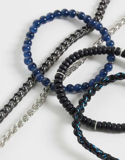 ASOS DESIGN 5 pack beaded chain and cord bracelet in black, 2 of 3