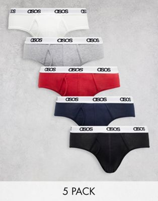ASOS DESIGN 5 pack briefs with branded waistband - ASOS Price Checker