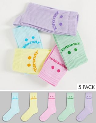 ASOS DESIGN 5 pack calf length rib face days of the week socks in pastel tones | ASOS